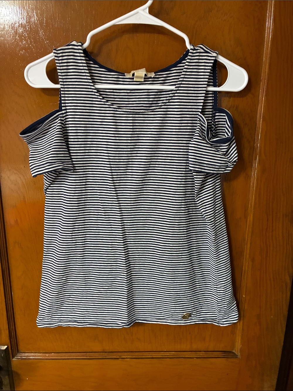 #8 - Michael Kors Navy and White Striped Cold-Shoulder Tank Top